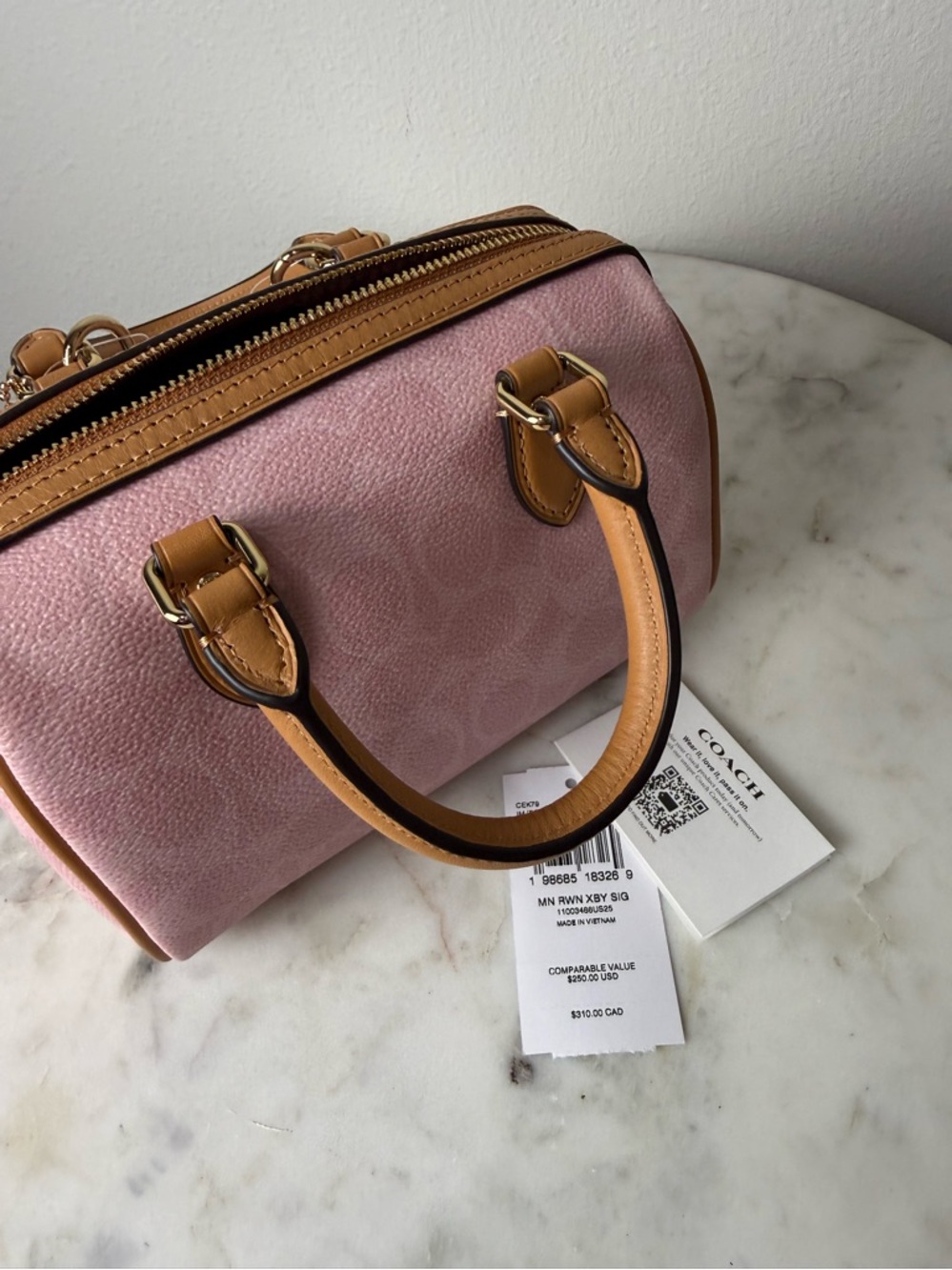 Coach Mini Rowan Crossbody Bag In Signature Canvas CEK79 Powder Pink Brown NWT - Picture 12 of 13
